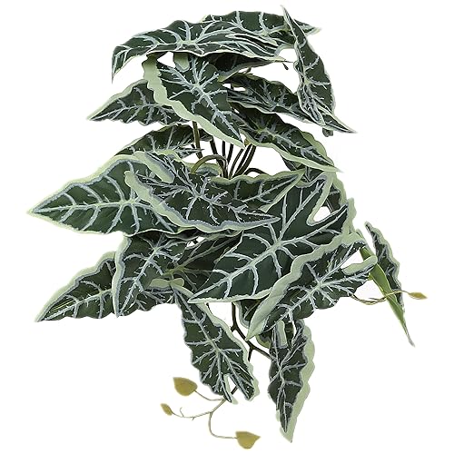 Reptile Plants for Terrarium, Amphibian Habitat Decor Artificial Hanging Plants with Suction Cup - Fake Alocasia Black Velvet - color: Fake Alocasia Black Velvet