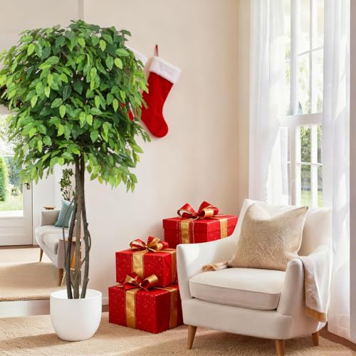 5ft Artificial Ficus Trees for Home Indoor Decor,Faux Banyan Plant with Nearly Natural Leaves Curved Trunks Fake Green Lifelike Tree for Living Room Office Garden Christmas New Year Decor - color: Green-ap21