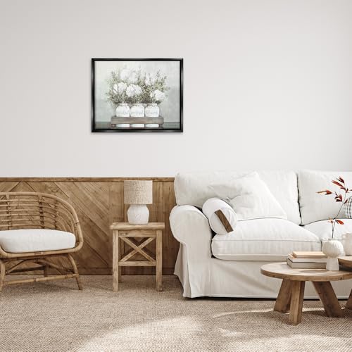 'Pristine Hydrangea Bouquet Sentiments'| Floating Frame Canvas Art | Stupell Industries | Black, 31 x 25 Inches, Easy to Hang and Sturdy, Made in USA, by Dogwood Portfolio - color: Jet Black (Matte), size: 30"L x 24"W