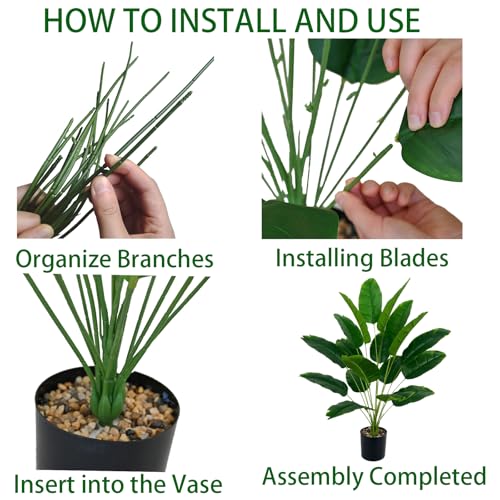 Artificial Bird of Paradise Plant 28“, 18 Trunks, Faux Palm Tree in Pot for Indoor/Outdoor Décor - color: Green