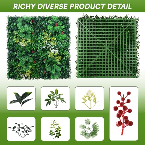 fanado Artificial Grass Wall Panels, 12 Pack 20"x20" UV-Anti Greenery Boxwood Panels, Privacy Green Wall Decor, Plant Hedge Fence Screen for Indoor Home Wedding Decor and Outdoor Backyard - color: Sarcandra Glabra, size: 20x20 in 12pcs