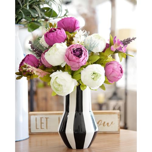 FiveSeasonStuff Vintage Artificial Peonies Silk Peony Flowers and Hydrangeas for Wedding Bridal Home Décor – Beautiful Floral Centerpiece Arrangement with 2 Bouquets (Bloom Purple and White Mix) - color: Vintage Bloom