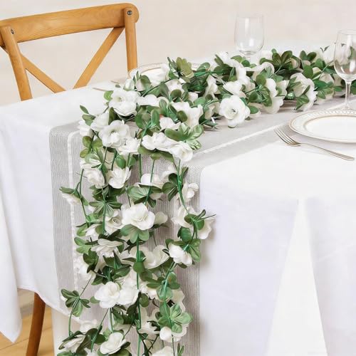 Sherika 9 Pcs 72FT Artificial Flower Garland, Fake White Roses Vines Hanging Silk Flowers Faux Floral Garland for Wedding Arch Room Wall Backdrop Bedroom Centerpieces Mothers Day Decorations - color: White