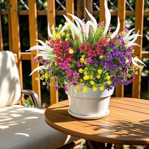 Lifelike Artificial Flowers Outdoor UV Resistant, 20-Pack Weatherproof Fade-Resistant Fake Hanging Plants for Garden Porch Decor - Realistic Mixed Colors in Hanging Baskets (Outdoor Use Verified) - color: Mix