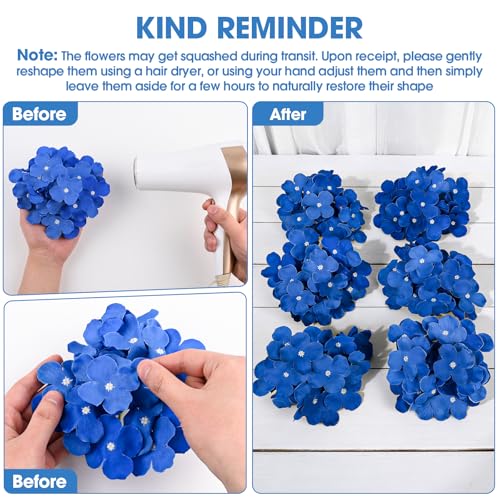 108PCS Hydrangea Artificial Flowers Silk Fake Flowers with Stems for Mother's Day, Home Wedding Decor, Party Table Centerpieces DIY Project and Bouquet Floral Garlands Decoration (Royal Blue) - color: Royal Blue