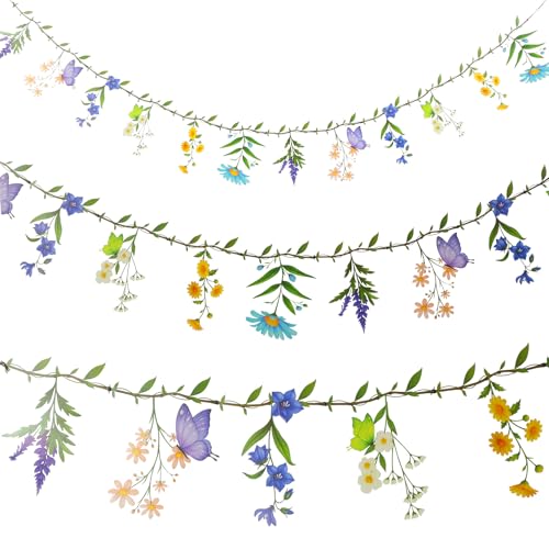 Flower Garland Banner Wildflower Party Decorations for Enchanted Garden Floral Woodland Theme Picnic for Woodland Tropical Theme Wedding Baby Shower Birthday Tea Supplies Girl Decorations