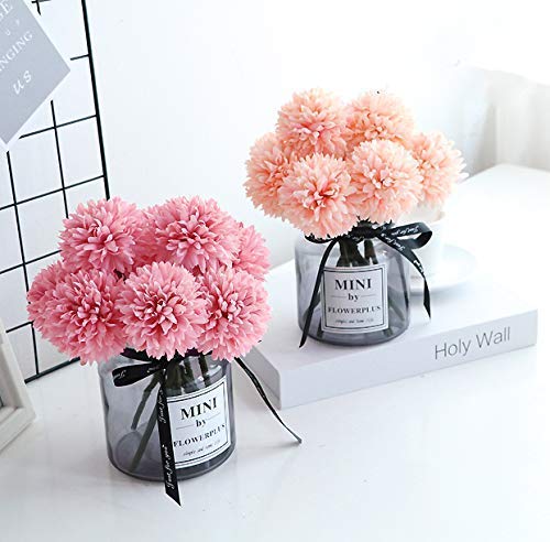12pcs Pink Artificial Flowers Silk Chrysanthemum Ball Hydrangea Bridal Wedding Bouquet for Home Garden Party Decor (Grapefruit Pink) - color: Grapefruit Pink,12pcs
