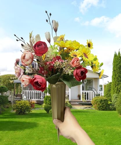 Memorial Floral Vases, Cemetery Vase, Headstones Flower Holder, Grave Cone Vase, Flower Pots for Outdoor Plants, Decorative Plastic Containers (Set of 6, Gold) - color: Gold