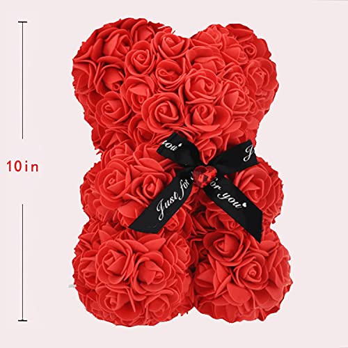 Lgv Flower Rose Bear,Romantic Gift for Valentine's Mother's Day, Christmas, Birthday,Girl Friend Her Mom Female Wife with Artificial Heart-Shaped Diamonds Red - color: Red