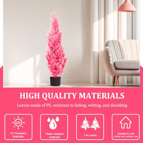 Two 5-Foot Outdoor Artificial Cedar Pink Trees Outdoor Room Christmas Trees - color: 5ft Pink