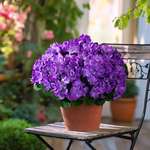 Artificial Crabapple Flowers for Outdoor 10 Pcs Artificial Chinese Flower Fake Flowers with Stems Silk Realistic Floral Arrangement for Front Door Porch Planter Patio Balcony (Blue) - color: Blue