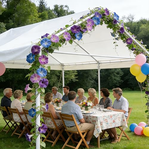 6ft Artificial Flower Garland, Blue & Purple Morning Glory Hanging Garland, Faux Ivy Floral Garland, 1 Blue + 1 Purple, 2 Pack for Home Wedding Party Wall Decor - size: 6FT-XYD-Mixed