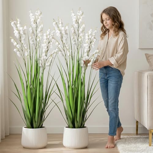 Fake Plants Home Decor Fake Flowers Artificial Plants Outdoor Tall Grass Plant Artificial Pampas Grass Decor Artificial Plants Indoor Fake Grass Living Room Decor Artificial Grass 36“2PCS White - color: 90cm White-2pcs