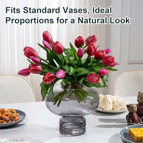 Bailikang 20PCS Fake Tulips Artificial Tulip Silk Flowers Fake PU Bouquet Artificial Flowers Faux Flowers with Gift Box Soft Faux Tulips Bouquets Arrangements for Party Wedding Home - color: Red