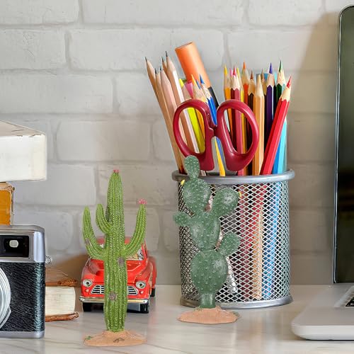 UKCOCO 2 Pack Simulated Cactus Adornments Lifelike Cactus Figurine Desktop Decor 5.70 in PVC Modeling Statue for Home Office Garden Terrarium