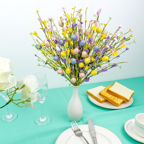 12 PCs Easter Table Centerpiece Decorations Farmhouse Easter Flowers Artificial for Decoration Colorful Egg Flowers with Jasmine Lily Forsythia Flowers for Vase Dinner Table Indoors Decor - color: 12 Yellow Color