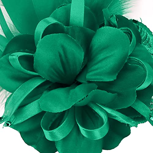 Song Qing Women's Fascinator Feather Flower Pin Brooch Corsage Bridal Hairband Derby Hat Cocktail Party Wedding - color: A8 Green