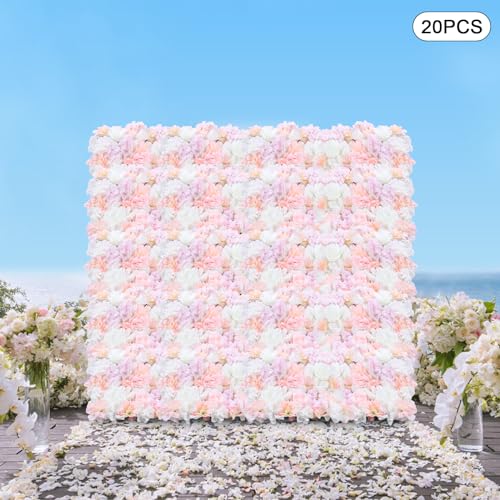 20PCS Artificial Flower Panels, Pink Silk Wedding Flower Panels Banquet Flowers Board, Flower Backdrop Wall for Photo Party Wedding Background Decor - color: 20 Pcs Pink Roses
