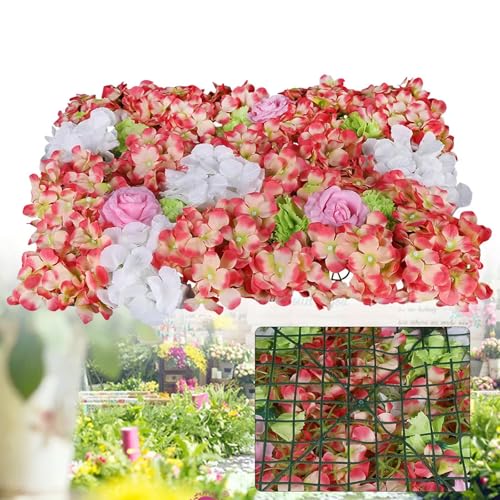 Flower Wall Panel Floral Backdrop, 6 Pcs Flower Wall Decor, 24" X 16" Silk Rose Wall, Artificial Flower Wall Backdrop Faux Flower Panel for Wedding, Party, Home (Pink Hydrangea) - color: Pink Hydrangea