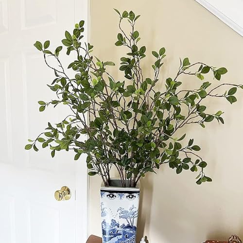 6pcs Artificial Branches Plants Greenery Stems Faux Branches for Vase Plant Artificial Eucalytus Branches Fake Ficus Twig (45"/Each Branch) (6, Green)