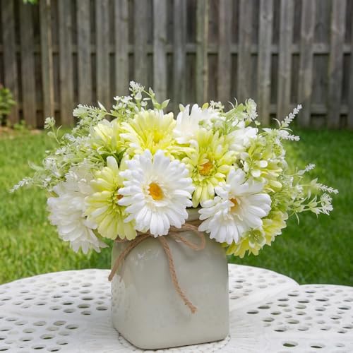Lifelike Artificial Daisies 24pcs, Fake Wildflowers Bouquet for Vase, No-Fade Silk Spring Flowers for Home Table Decor Living Room Kitchen Centerpiece (Green - 2 Bouquets)