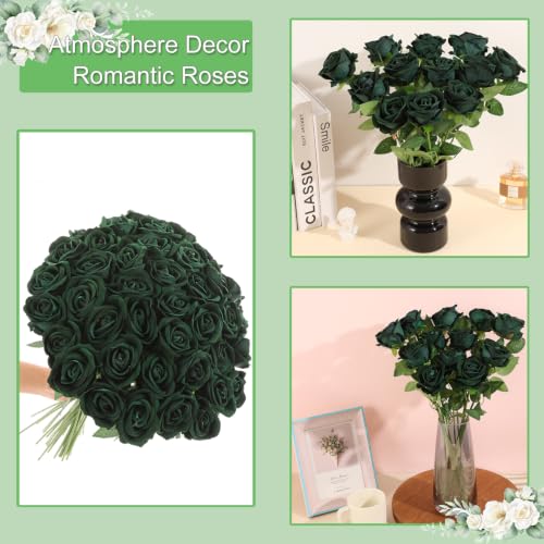 12Pcs Green Roses Artificial Flowers Fake Rose Faux Velvet Silk Flowers for Home Wedding Decoration (Pearl Roses - Green) - color: Pearl Roses - Green 12p