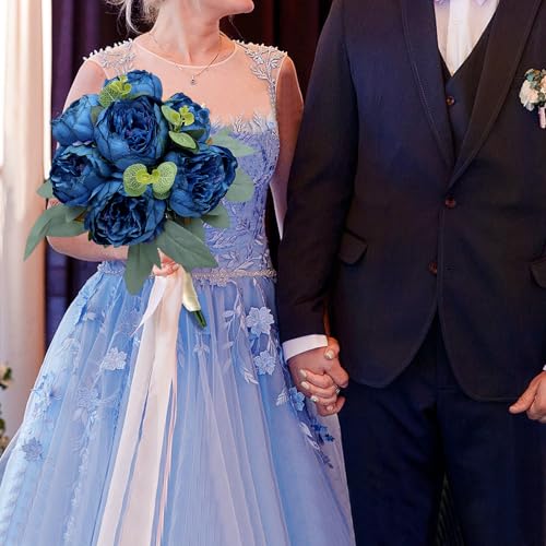 50Pcs Artificial Peonies Flowers Bulk, 4’’ Navy Blue Fake Peonies Silk Flowers Heads for Table, Faux Peony Arrangements for Wedding, Valentine, Engagement, Party, Coffee, Dining Decorations - color: Navy Blue