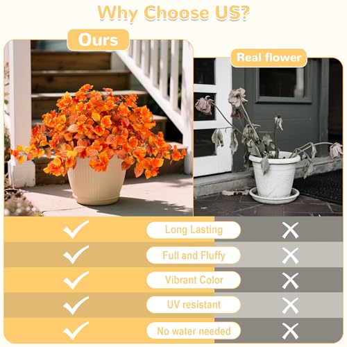 INXUGAO Fake Fall Flowers Artificial for Decoration 2PCS Faux Silk Fall Flowers Plants for Outdoors Outside Planters UV Resistant Looks Real for Front Door Porch Patio Garden Decor - color: Y3-orange