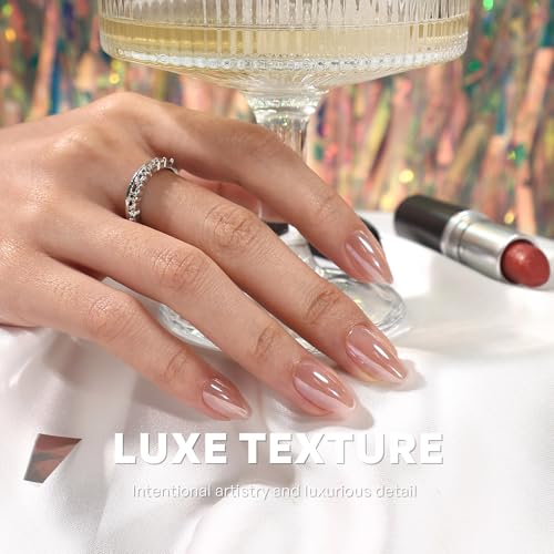 32Pcs Soft Gel Press on Nails for Women, Pearl Chrome, Short Almond | Glazed Donut Aurora False Fake Nails Press Ons for Office Daily Wear, Salon Quality Reusable Glue & Stick on Nail Gift Kit - color: 2D-Pearl Chrome