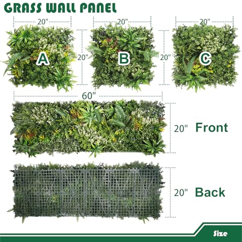 20"x20" Artificial Grass Wall Panels, 1Set (Contain 3 Pieces) Greenery Backdrop Fake Grass Decor, Faux Boxwood Panels for Interior Wall Décor, Outdoor Patio Privacy Ivy Fence Screen - size: 20"x20"