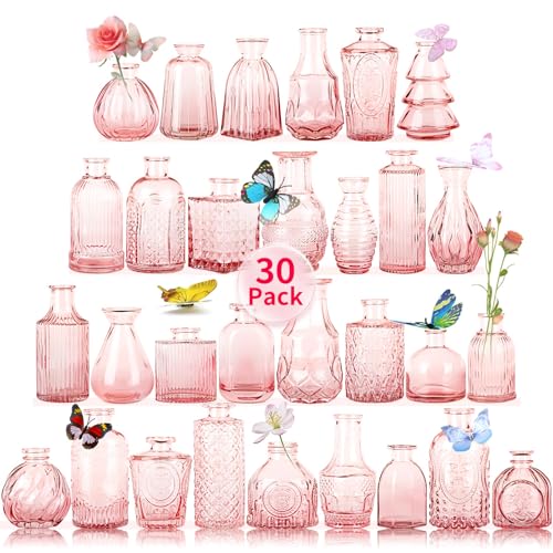 Glass Bud Vases in Bulk Set of 30 Pcs,Small Glass Vases for Flowers as Wedding Centerpieces for Tables,Clear Flower Vases Suitble for Wedding Decorations,Home Decor (Light Pink, 30 pcs) - color: Light Pink, size: 30 pcs
