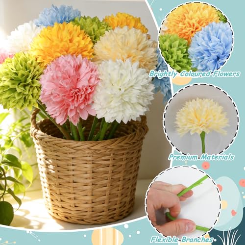 Tinsow 12 pcs Artificial Flowers Easter Faux Ball Chrysanthemum Bouquet Flowers Wedding Bouquet for Spring Home Garden Party Wedding Decoration (Mixed Color) - color: Easter