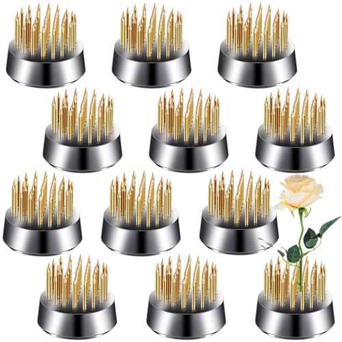 Geiserailie 12 Pcs 23mm/0. 92 Inch Stainless Flower Frog Mini Round Metal Floral Frog Japanese Ikebana Fixed Pin Holder Tool Arrangement Floral Fixation for DIY Flower Craft Arrangements(Gold) - color: Gold