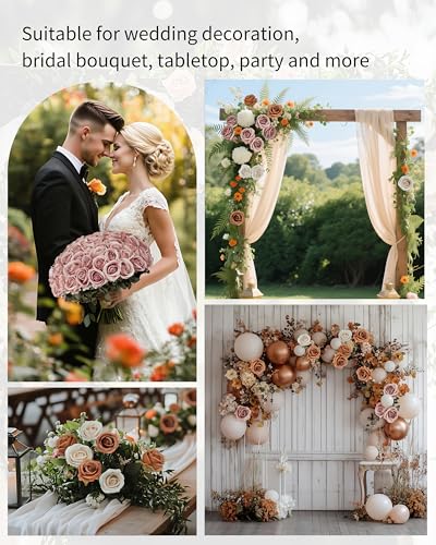 DuHouse 50pcs Artificial Silk Roses Realistic Fake Flowers for Wedding Decorations, Table Centerpieces, Bridal Bouquets, DIY Floral Arrangements, Party & Home Decor(Pink) - color: Fall Pink