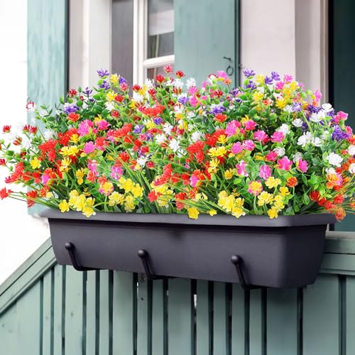 AGIRL 24 Bundles Artificial Flowers Outdoor,No Fade Fake Plastic Flowers Faux Plants for Decoration Hanging Planters Indoor Outside Garden Porch Window Box Home Farmhouse Wedding - color: 6 Mix Colors, size: 24