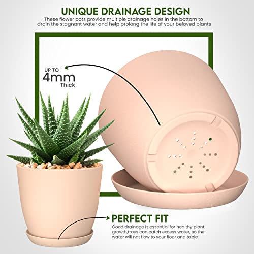 Utopia Home - Plant Pots with Drainage - 7/6.6/6/5.3/4.8 Inches Home Decor Flower Pots for Indoor Planter - Pack of 5 Plastic Planters, Cactus, Succulents Pot - Pink - color: Peach Pink, size: Pack of 5