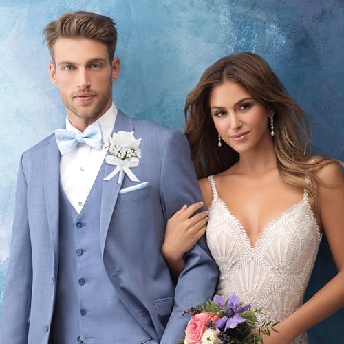 White Rose Boutonniere for Men, Set of 2, Groom and Best Man Artificial Boutonnieres, for Wedding Anniversary Ceremony Dinner Prom Party Flower Decorations - color: 2 Boutonnieres White