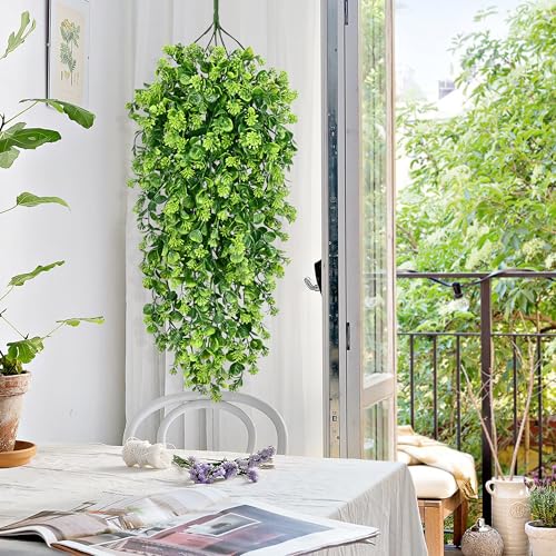 Waipfaru 4Pcs Fake Hanging Plants 3ft Fake Plants UV Resistant Fake Vines Artificial Decor for Indoor Outdoor Party Wall Porch Wedding Decoration,Light Green - color: Light Green Ivy Vines-thickened, size: 4Pcs Plants