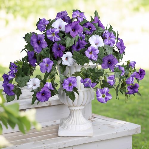 HyeFlora Artificial Flowers for Outdoors 2PCS Faux Petunias Silk Fake Flowers for Outside Planter UV Resistant Realistic Home Garden Porch Decor (Purple) - color: Purple
