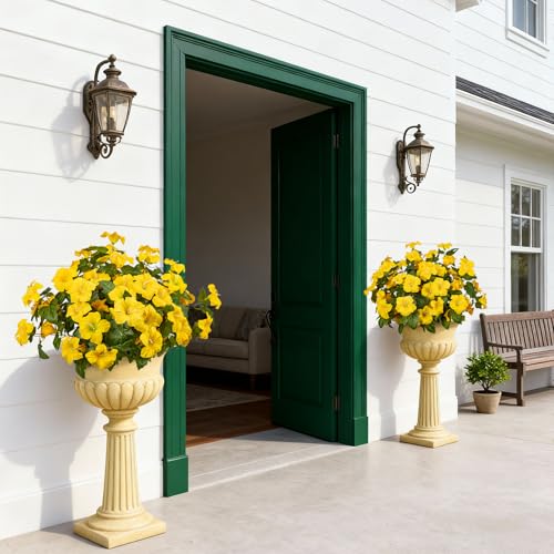 19 Inch Artificial Fake Flowers for Outdoor,4 Pcs Yellow Faux Silk Petunias Spring Flowers for Outside for Indoor Porch Planter Front Door Garden Patio Window Box Home Decor - color: Yellow