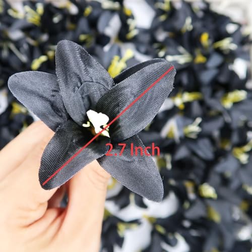 20 Pcs Artificial Lily Flower Head, Black | Fake Flowers Heads, Simulation Small Lily, DIY Handmade, Wedding Photography Party Home Decoration - color: Black