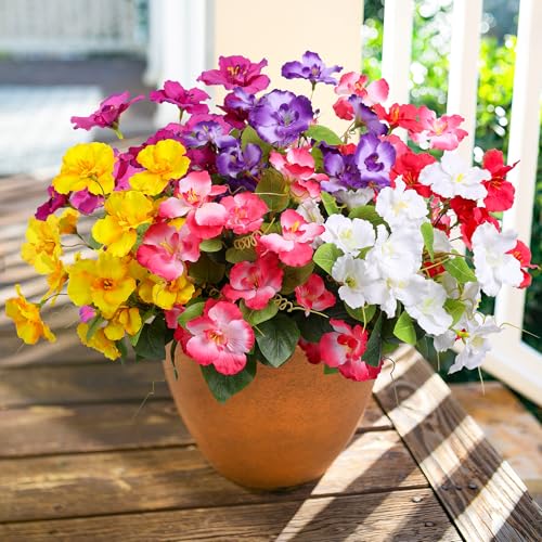 Hoppwodd Hibiscus Artificial Flowers for Outdoors Spring Decoration, 6 Bundles Faux Silk Flowers UV Resistant Look Real Artificial Tropical Flower Fake Plants for Outside Planter Porch Patio, Mix - color: Mix(red+pink+white+yellow+purple+light Purple)