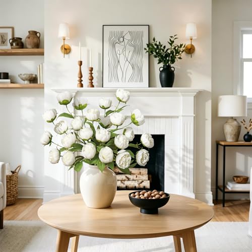 Dremisland 6 Pcs Faux Peonies Artificial Flowers 27" Faux Peony Stems Flowers White Peonies Branch for Vase Filler DIY Bouquet Centerpiece Floral Arrangements Home Wedding Bridal Showers Decor - size: 6PCS