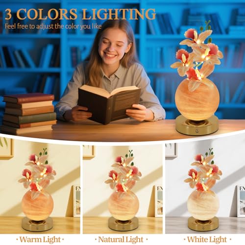 Flower Table Lamp, 3 Colors Orchid Night Light, Cordless Touch Dimming Artificial Flower with Vase Lamp, LED Desktop Decorative Landscape Lights for Festival Party Home Decor (Champagne Orchid) - color: Champagne Orchid