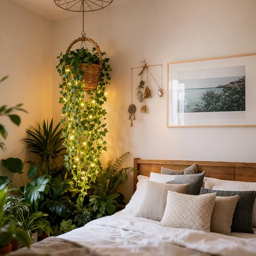 CEWOR Vines with Lights, 40ft Fake Ivy 120 LED Ivy String Lights, Fake Vines Garland with Lights for Home Decor Wedding Decor - size: 40FT ivy with 120 lights