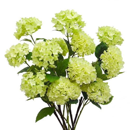 Cuffbow 4 Pcs 28'' Large Green Artificial Hydrangea Flowers Fake Hydrangeas Silk Flowers Long 12 Touch Blooms for Wedding Centerpieces Bouquets DIY Floral Decor Home Decoration - color: Light Green