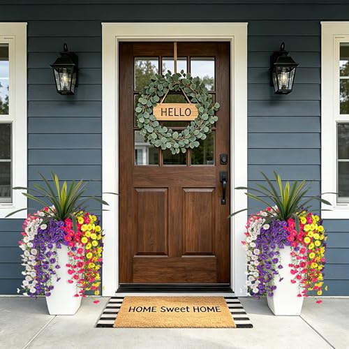 8 Bundles Fake Artificial Morning Glory Flowers for Outdoors, 1 Bundle Faux Greenery Plants UV Resistant Weatherproof for Indoor Outdoor Garden Patio Window Box Home Decor - color: White Yellow Purple Hot Pink