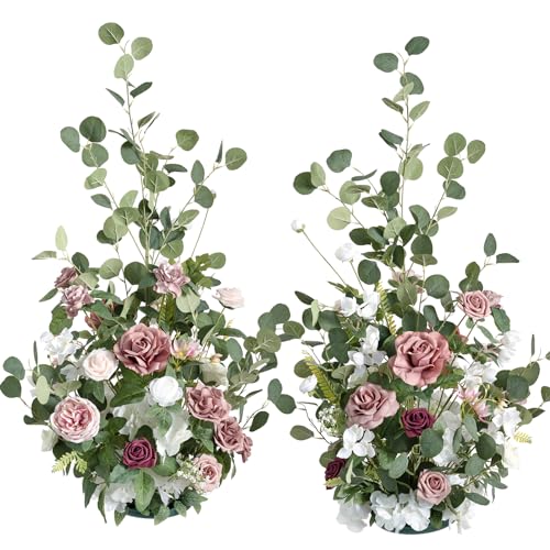 Ling's moment 36" Tall Free Standing Artificial Flowers Arrangements 2 pcs Wedding Arch Altar Stage Decorations Dusty Rose & Cream for Ceremony Reception Church Backdrop Outdoor Aisle Floral Party - color: Pk-dusty Rose & Cream