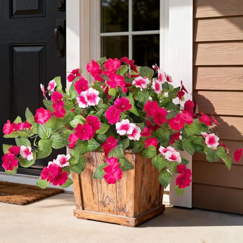 INXUGAO Artificial Fake Flowers for Outdoors Spring Decoration 2 Bundles Faux Flowers Plants for Outdoor Planters UV Resistant Silk Realistic Flowers for Outside Home Garden Front Porch Patio Décor - color: A-rose Red White