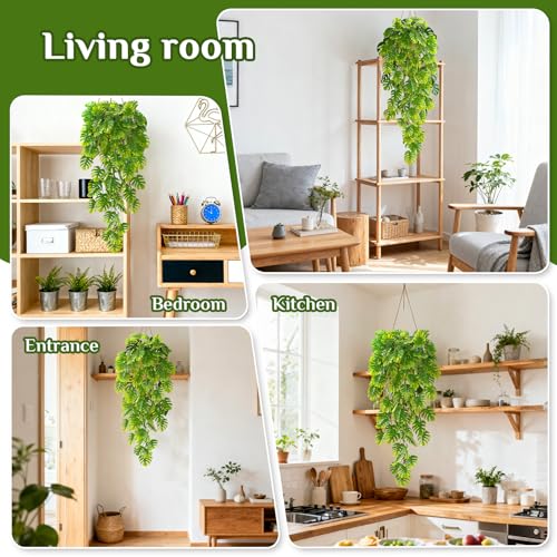RAINFLOW 3PCS Fake Hanging Plants - 27.5" Uv Resistant Artificial Monstera Vines with 69 Ivy Leaves, Faux Monstera Plant for Wall Shelf Room Patio Garden Wedding Hawaiian Jungle Themed Party Decro - size: 27.5"